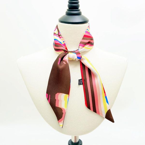 

scarves 90*5cm hand-painted striped women's small silk scarf tie bag handle ribbon hair band neckerchief, Blue;gray