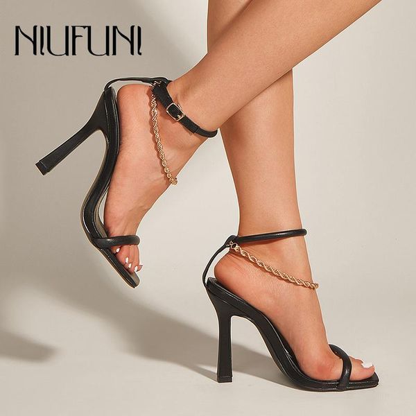 

dress shoes metal chain buckle high heels summer women's sandals 2021 black gladiator pumps open toe simple party ladies stiletto