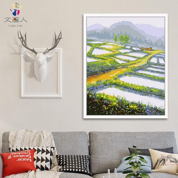 

paintings paint by number art painting terraced fields hand-painted color oil living room bedroom decorative