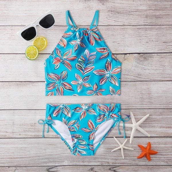 

one-pieces 2021 children's swimwear swimsuit for girls summer bikini sets kids two piece floral print beach separate, Black