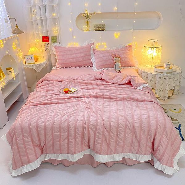 

comforters & sets korean princess style seersucker summer 4pcs household cool in comfortable soft breathable air conditioning quilting quilt