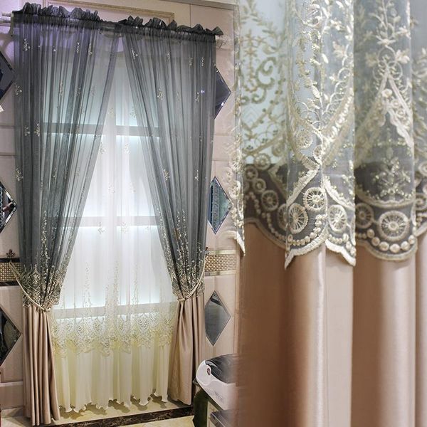 

european luxury jacquard curtains for living room beige drapes window panel fabric curtain bedroom shading 50% custom &