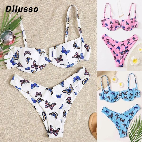 

women butterfly print high waist bikinis set two pieces bikini swimwear swimsuit beachwear 2021 women's, White;black