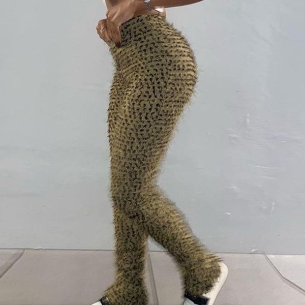 

women's pants & capris fashion women high waist elasticity leopard straight leg casual trousers autumn body-shaping warm bottoms street, Black;white