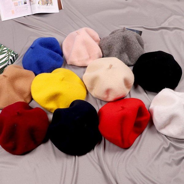 

fashion simple kids children french style wool warm beret beanie hat cap caps & hats, Yellow