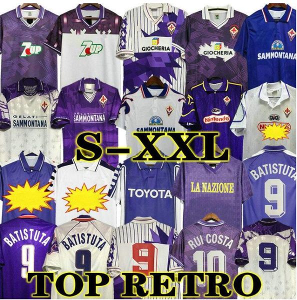 

1998 1999 fiorentina retro soccer jerseys 9 batistuta 10 rui costa custom vintage 89 90 91 92 93 94 95 96 97 00 florence home football shirt, Black;yellow