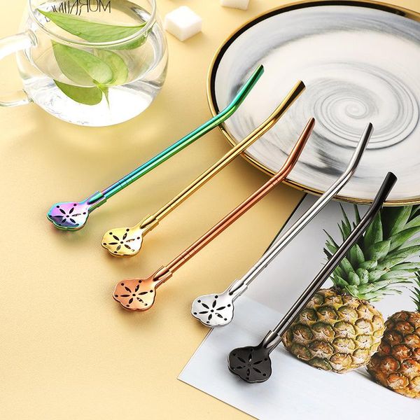 

drinking straws 304 stainless steel filter straw spoon creative coffee stirring reusable tea residue juice kitchen bar gadget