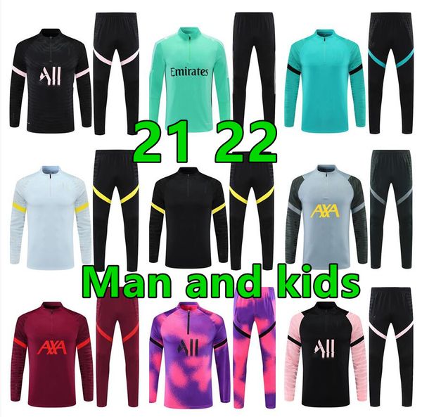 

21 22 mens and kids kit soccer tracksuit jerseys training pants jacket chandal futbol survetement foot maillot de retro player version, Black