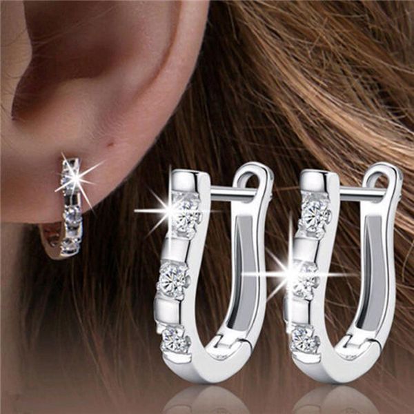

stud flash cz zircon harp studs horse shoe earrings women brincos 2021 pendientes luxury silver color crystal, Golden;silver