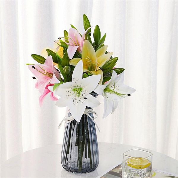

decorative flowers & wreaths artificial flower, length 36cm, 3 lilies, holiday, banquet, family room, party, vase, green plant flower arrang