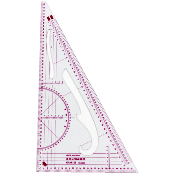 

sewing notions & tools multi-purpose scale right angle triangle triangular plastic drawing ruler with protractor 3220, Black