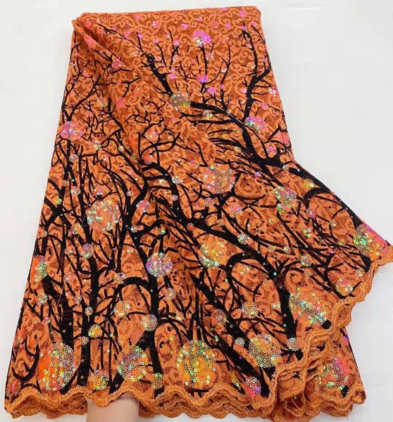 

tree form flocking lace fabric sequins embroidery with laser-cut velvet lace, Black;white