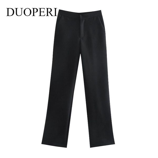 

women's pants & capris duoperi 2021 women fashion hight-waist casual wide leg slit flare trousers vintage y2k pantalon pour femme, Black;white