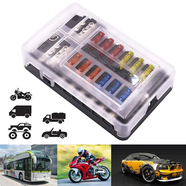 

12 ways car blade fuse block universal 6 ways fuse box m5 stud with led indicator light for home auto rv marine boat 12v 32v