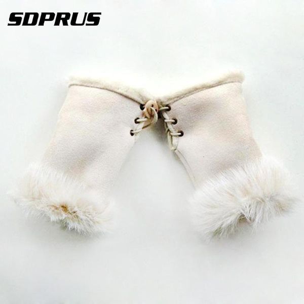 

fingerless gloves fur suede half finger girl manual chamois fashion beautiful women keep hand warm winter autumn cute est, Blue;gray