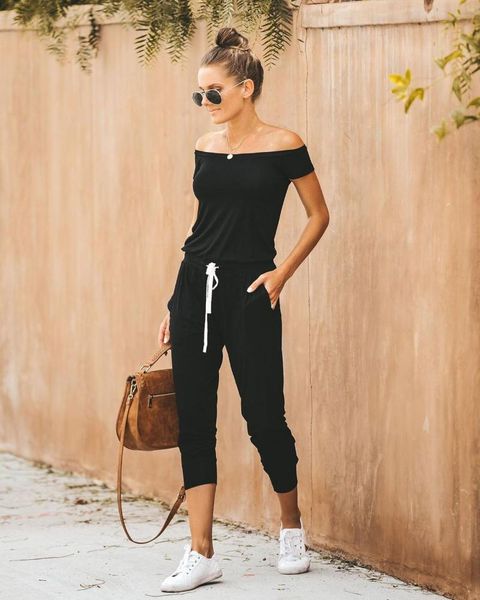 

gym clothing summer collar short sleeve waist tie jumpsuit, White;black