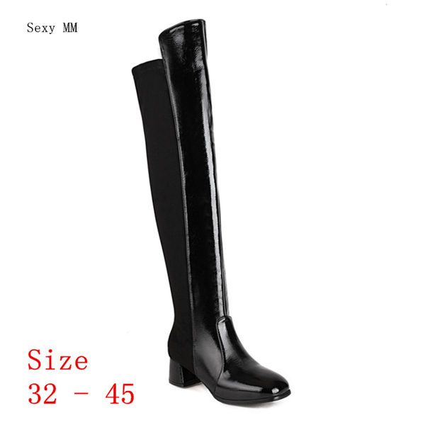

boots spring autumn women over the knee square med high heel woman thigh small plus size 32 - 45, Black