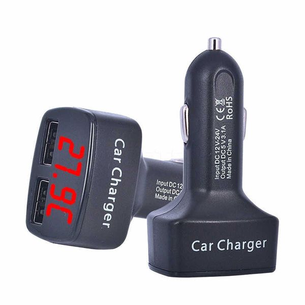 Caricabatteria per auto doppio DC5V 3.1A USB con adattatore per tester di tensione/temperatura/corrente Display digitale