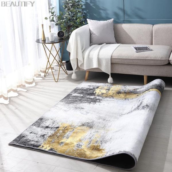 

carpets modern big size nordic gold abstract lines stone pattern carpet 3d non-slip parlor thick for living room bed