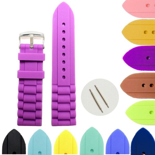 

watch bands 22mm blue brown yellow pink green purple cyan voilet padded silicone jelly rubber ladies band straps wb1002-22 alexis, Black;brown