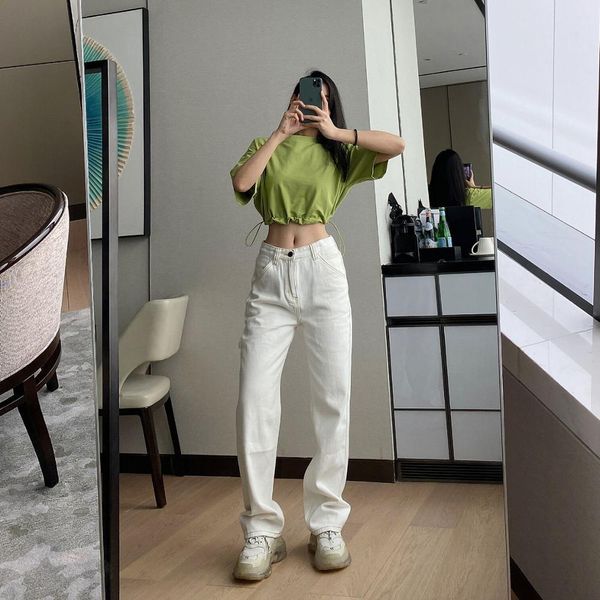 

cheeky straight jeans for women high waist loose non stretch denim with slim relaxed fit vintage inspired feel pants, Blue