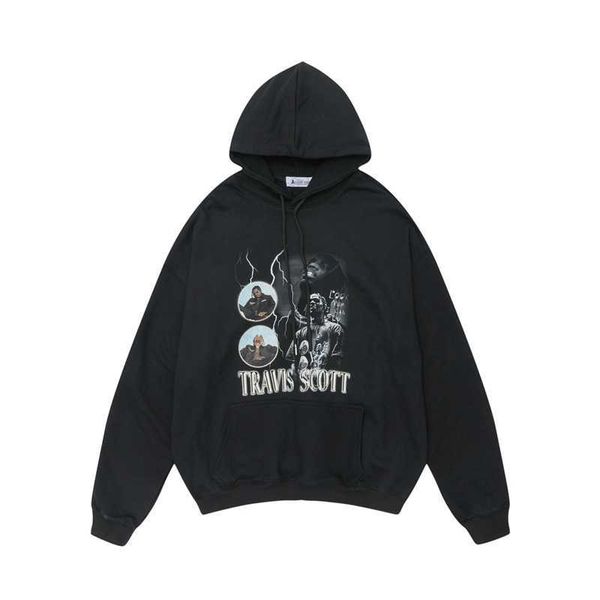 

Fashion brand hooded Terry sweater print high street hip hop black simple Unisex