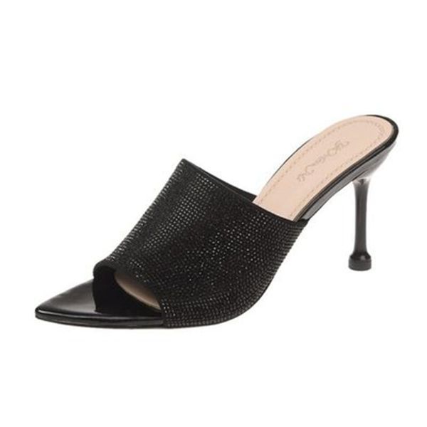 

slippers hollow slip on summer woman quality thin high heels women's shoes slides a312 2021 fashion large sizes 34-39 solid, Black