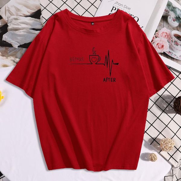 

women's t-shirt black sketch before after coffee is life print t-shirts large size round neck t shirts short sleeve tshirt, White