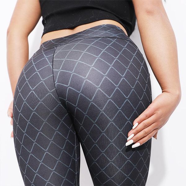 

women's leggings camouflage sports pants fitness grid print women, Black