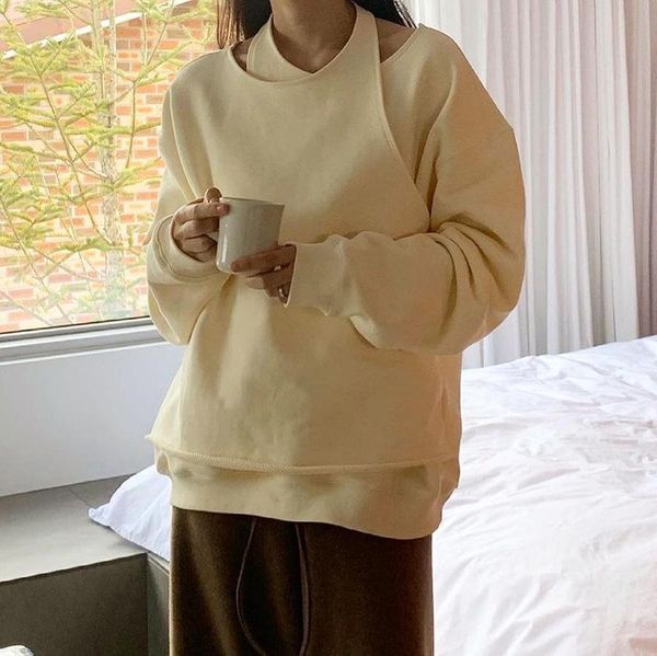 

women's hoodies & sweatshirts women jumper shirt autumn solid color halter-neck hollow-out cross long sleeves pullover sweatshirt for g, Black