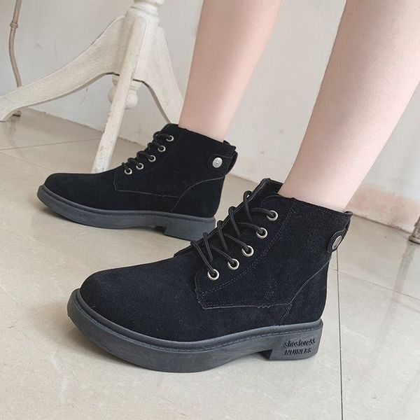

boots women's leather boots with shoelaces, round-haired shoes, for work, feminine, autumn/winter o931, Black