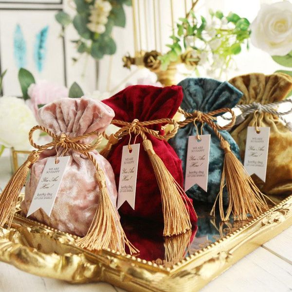 

creativity velvet gift bag drawstring tassel bandage event party for wedding birthday supplies candy box packaging wrap