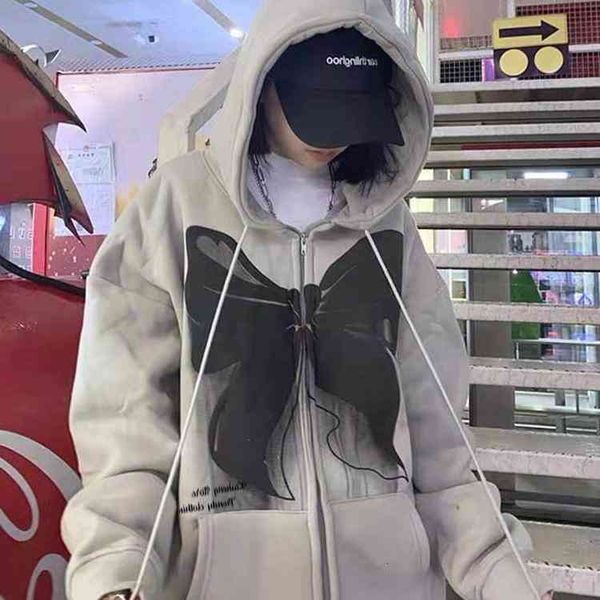 

women's jackets hip-hop streetwear hoodie women bowknot print jacket coat autumn harajuku cotton casual loose sweatshirt outwear b, Black;brown