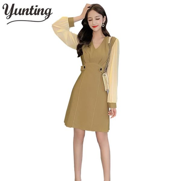 

casual dresses 2021 a-line dress women sping elegant france style v- neck vestidos, Black;gray