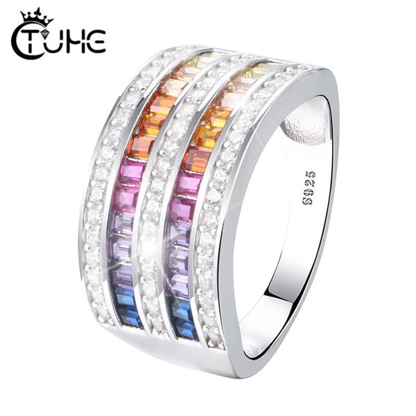 

wedding rings pave rainbow cz crystal for women exquisite and upscale colorful s925 sterling silver gift made by guangzhou panyu, Slivery;golden
