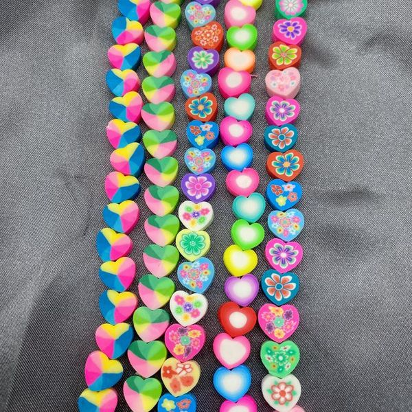 

chains 5pcs/lot manufacturer dainty colorful flower heart soft polymer clay beads chain necklace jewelry, Silver