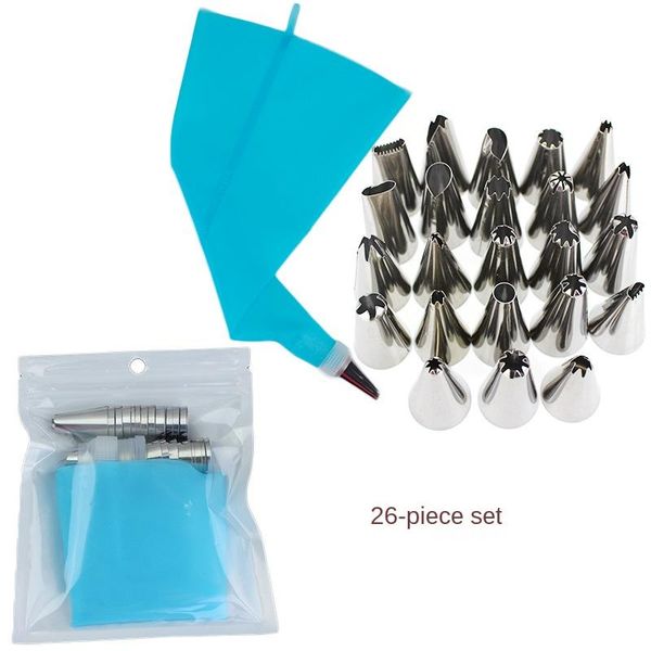 

baking & pastry tools 26pcs/set silicone bag tips kitchen icing piping cream reusable bags +24 nozzle set cake decorating