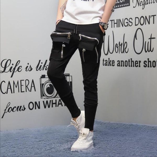 

28-44 spring men thin section casual pants large pocket feet students were harem hair stylist tide brand men's, Black