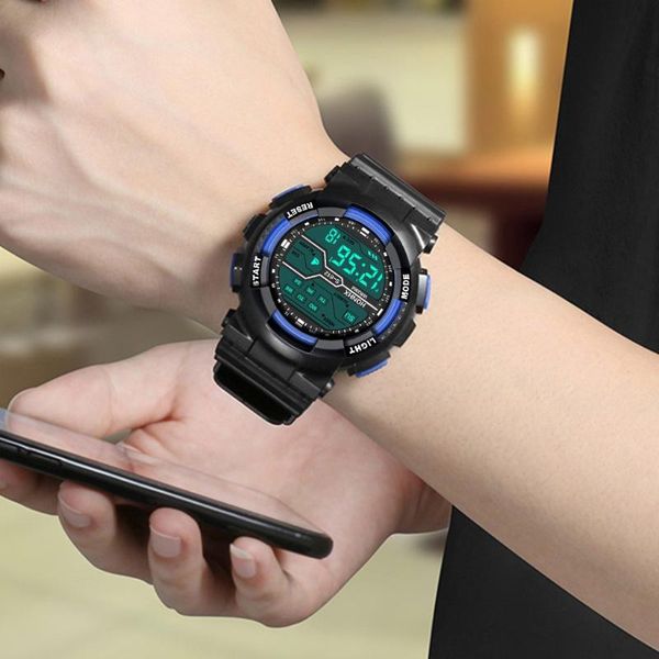 

wristwatches fashion waterproof men boy lcd digital satch date rubber sport wrist watch electronic clock masculino montre homme, Slivery;brown