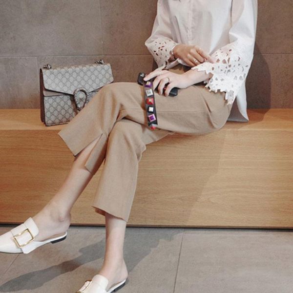 

women's pants & capris women korean version of traf nine points cotton and linen split harajuku pure color loose y2k for, Black;white