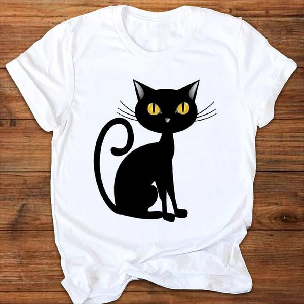 

men graphic cat cartoon mens t shirt 90s fall autumn happy halloween printing print lady tees female, White;black