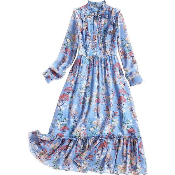 

casual dresses 2021 the spring women flower dress long sleeve vintage fashion elegant ladies party korean chiffon maxi clothes, Black;gray