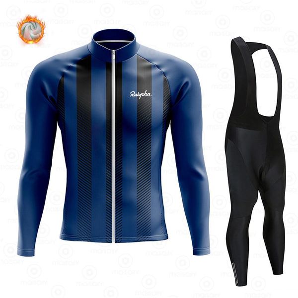 

racing sets ralvpha 2021 winter fleece cycling jersey set mountian bicycle clothes wear ropa ciclismo bike clothing, Black;blue
