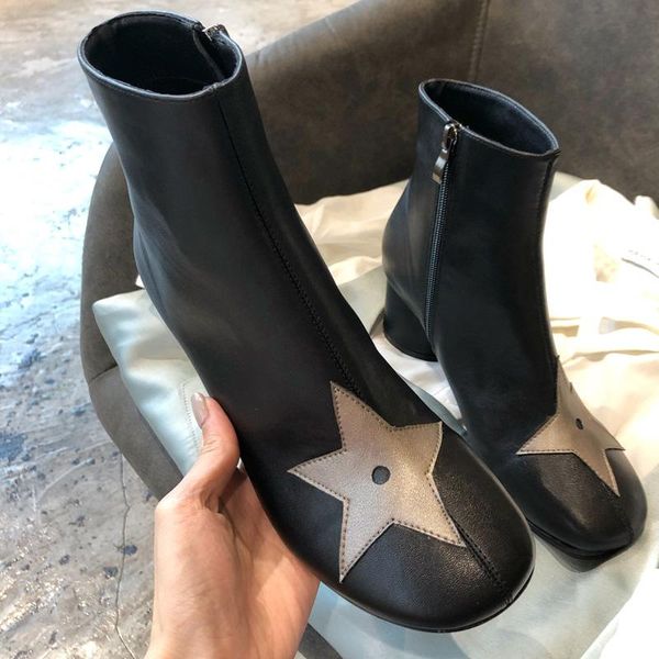 

boots star design winter women 2021 autumn shoes woman botines chunky heels zapatos de mujer black ankle short botas feminina