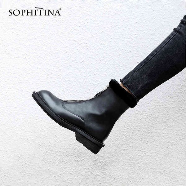

sophitina cool design boots genuine leather fashion zipper solid round toe shoes women's martin boots po311 210513, Black