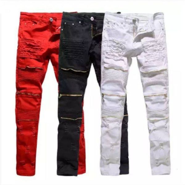 

new men's small leg pants with holes, slim fit, stretch and tide pants, motorcycle jeans, men's summer, Blue