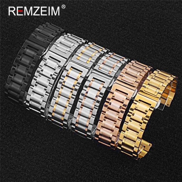 

watch bands solid 316l stainless steel watchbands silver gold black 16mm 18mm 20mm 22mm 24mm metal band strap wrist watches bracelet, Black;brown