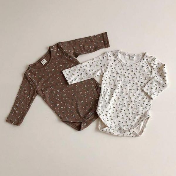 

facejoyous newborn infant baby girl boy knitted ribbed bodysuit long sleeve floral jumpsuit autumn baby clothes 210413, White