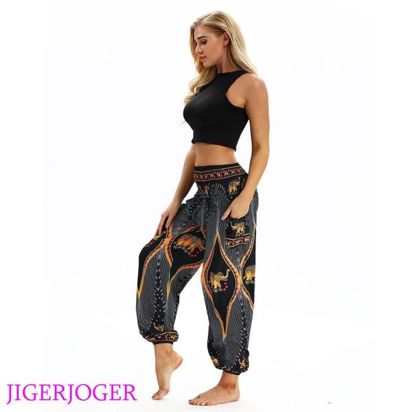 

women jogger pants sweatpants gold elephant pattern fast dry outdoor yoga high waist sports wear jump suit running, Black;blue