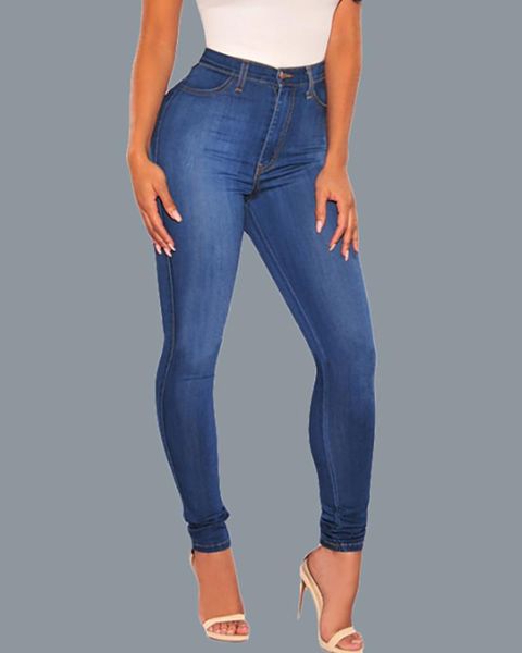 

women's jeans women high waist single button pocket design casual denim pants, Blue
